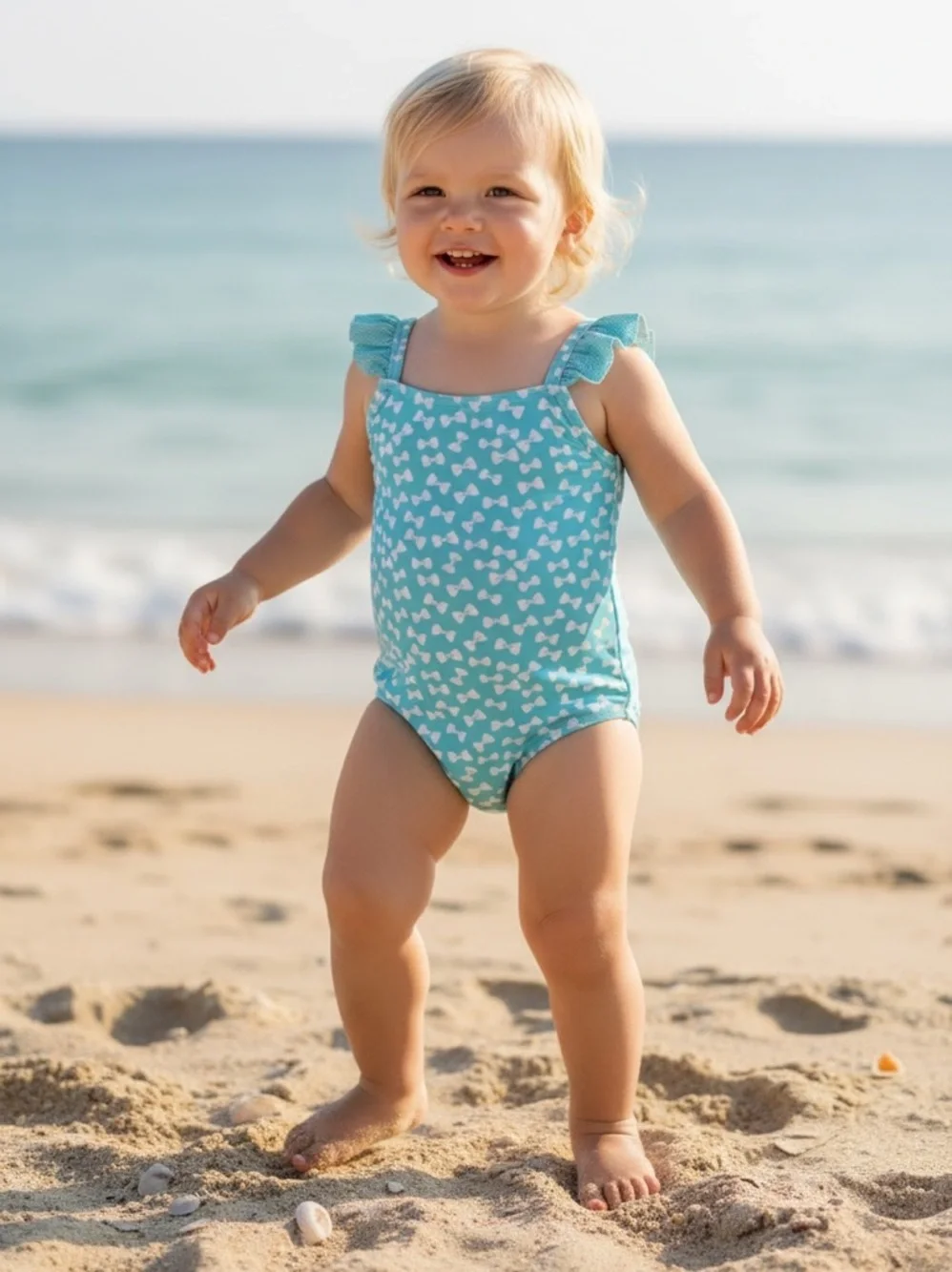 H&M Toddler Girls Bow One Piece Swimsuit Sz 2-4Y